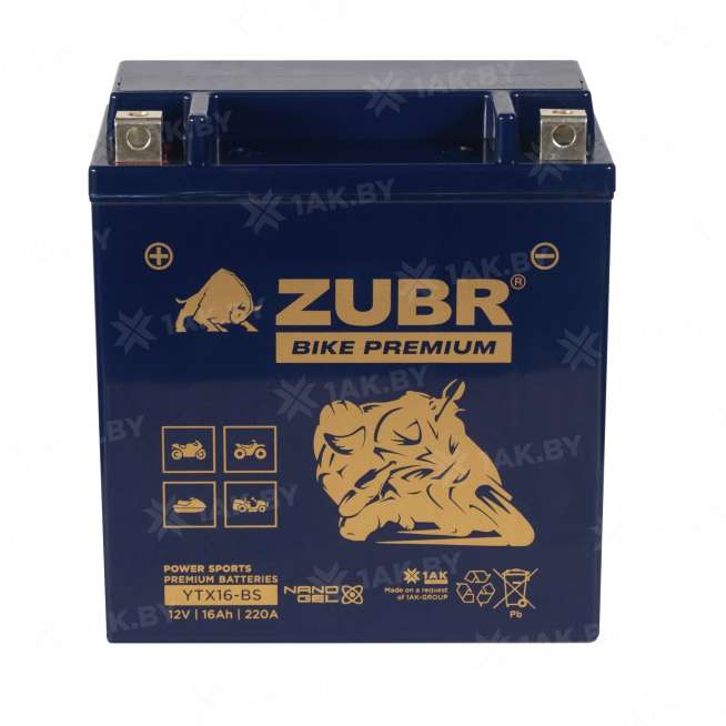 Аккумулятор для мотоцикла ZUBR (16 Ah) 220 A, 12 V Прямая, L+ YTX16-BS YTX16-BS (ZubrPrem) 2