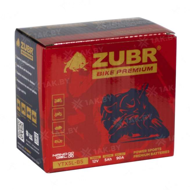 Аккумулятор для мотоцикла ZUBR (5 Ah) 90 A, 12 V Обратная, R+ YTX5L-BS YTX5L-BS (ZubrPrem) 4