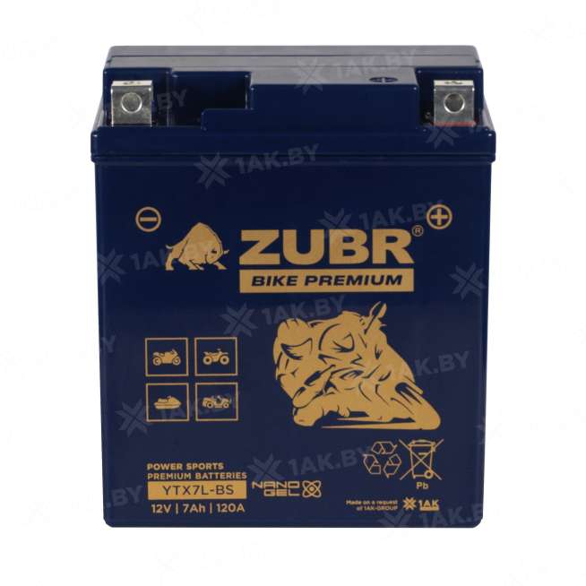 Аккумулятор для мотоцикла ZUBR (7 Ah) 120 A, 12 V Обратная, R+ YTX7L-BS YTX7L-BS (ZubrPrem) 2