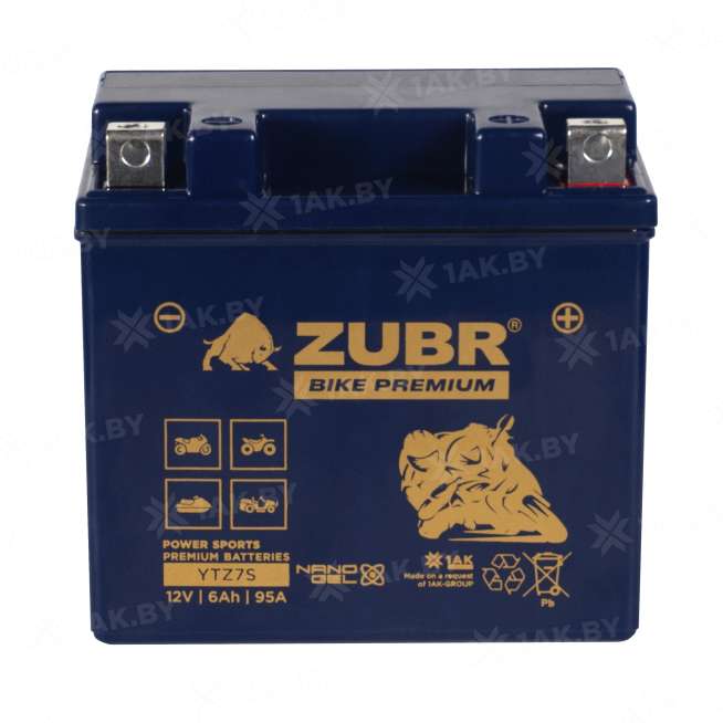 Аккумулятор для мотоцикла ZUBR (6 Ah) 95 A, 12 V Обратная, R+ YTZ7S YTZ7S (ZubrPrem) 2