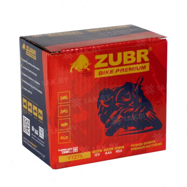 Аккумулятор для мотоцикла ZUBR (6 Ah) 95 A, 12 V Обратная, R+ YTZ7S YTZ7S (ZubrPrem) 4