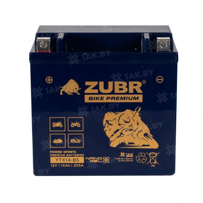 Аккумулятор для мотоцикла ZUBR (14 Ah) 205 A, 12 V Прямая, L+ YTX14-BS YTX14-BS (ZubrPrem) 2