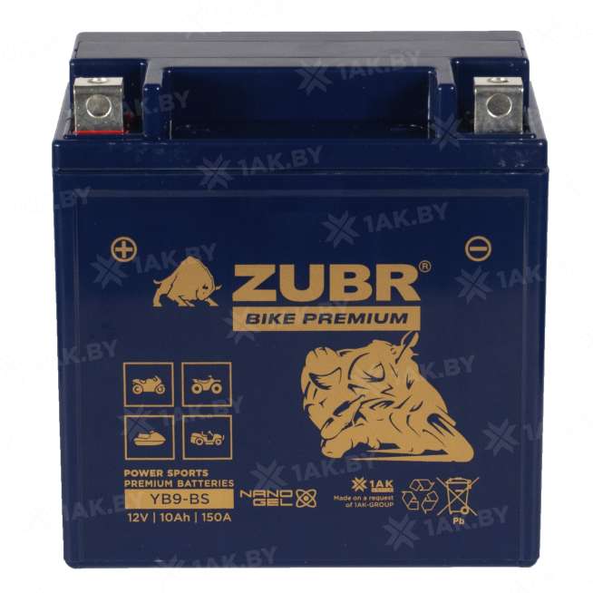 Аккумулятор для мотоцикла ZUBR (10 Ah) 150 A, 12 V Прямая, L+ YB9-BS YB9-BS (ZubrPrem) 2