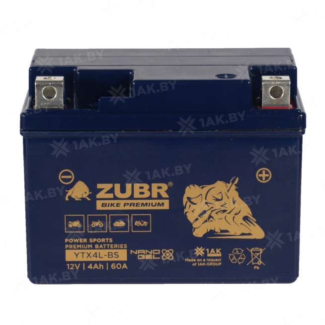 Аккумулятор для мотоцикла ZUBR (4 Ah) 60 A, 12 V Обратная, R+ YTX4L-BS YTX4L-BS (ZubrPrem) 2
