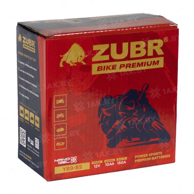 Аккумулятор для мотоцикла ZUBR (10 Ah) 150 A, 12 V Прямая, L+ YB9-BS YB9-BS (ZubrPrem) 4
