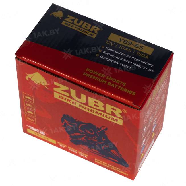 Аккумулятор для мотоцикла ZUBR (10 Ah) 150 A, 12 V Прямая, L+ YB9-BS YB9-BS (ZubrPrem) 6