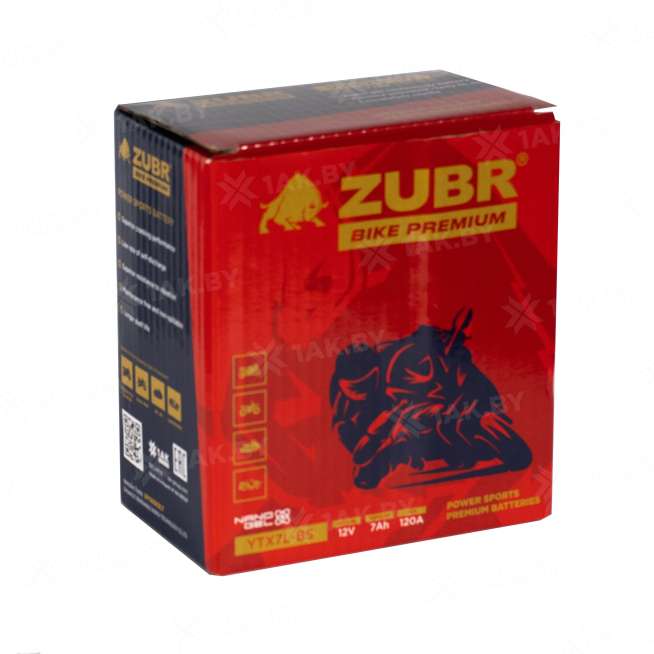 Аккумулятор для мотоцикла ZUBR (7 Ah) 120 A, 12 V Обратная, R+ YTX7L-BS YTX7L-BS (ZubrPrem) 4