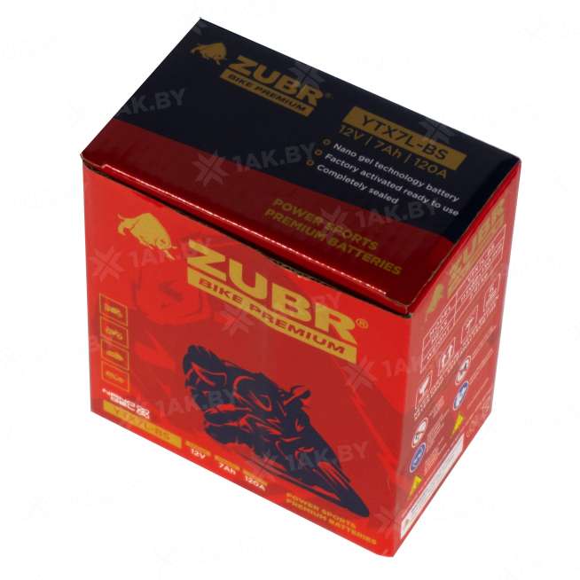 Аккумулятор для мотоцикла ZUBR (7 Ah) 120 A, 12 V Обратная, R+ YTX7L-BS YTX7L-BS (ZubrPrem) 6