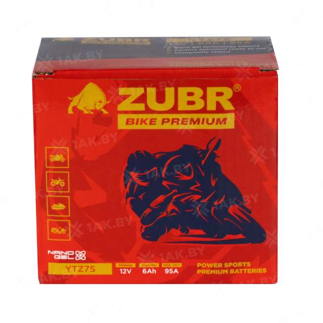 Аккумулятор для мотоцикла ZUBR (6 Ah) 95 A, 12 V Обратная, R+ YTZ7S YTZ7S (ZubrPrem) 5