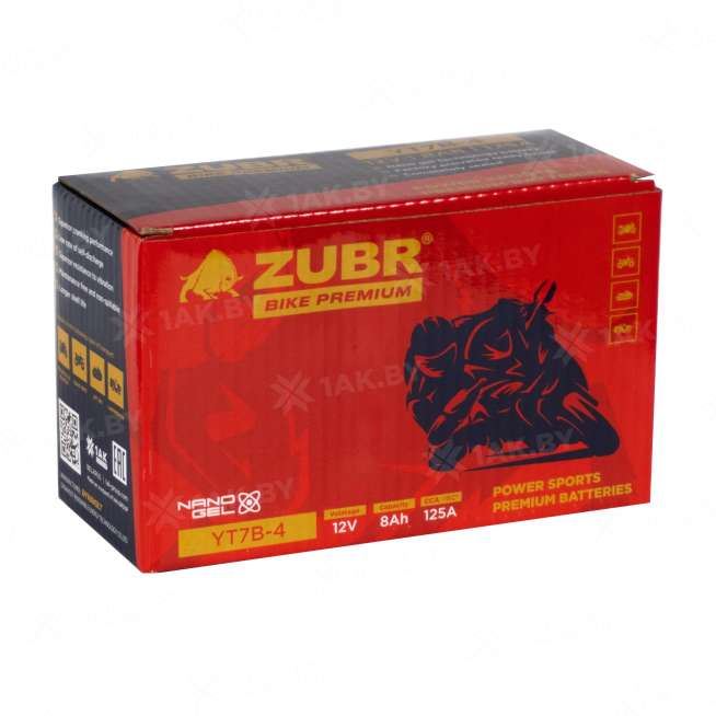 Аккумулятор для мотоцикла ZUBR (8 Ah) 125 A, 12 V Прямая, L+ YT7B-4 YT7B-4 (ZubrPrem) 4