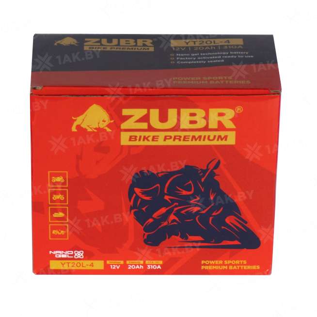 Аккумулятор для мотоцикла ZUBR (20 Ah) 310 A, 12 V Обратная, R+ YT20L-4 YT20L-4 (ZubrPrem) 5