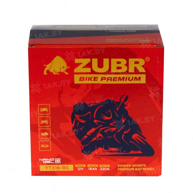 Аккумулятор для мотоцикла ZUBR (16 Ah) 220 A, 12 V Прямая, L+ YTX16-BS YTX16-BS (ZubrPrem) 5
