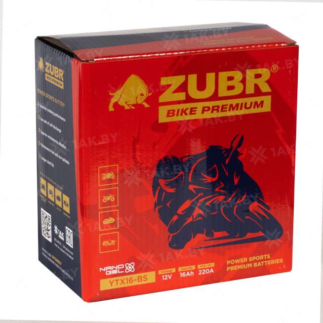 Аккумулятор для мотоцикла ZUBR (16 Ah) 220 A, 12 V Прямая, L+ YTX16-BS YTX16-BS (ZubrPrem) 4