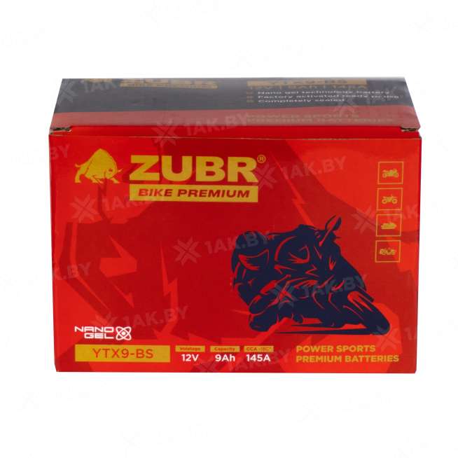 Аккумулятор для мотоцикла ZUBR (9 Ah) 145 A, 12 V Прямая, L+ YTX9-BS YTX9-BS (ZubrPrem) 5
