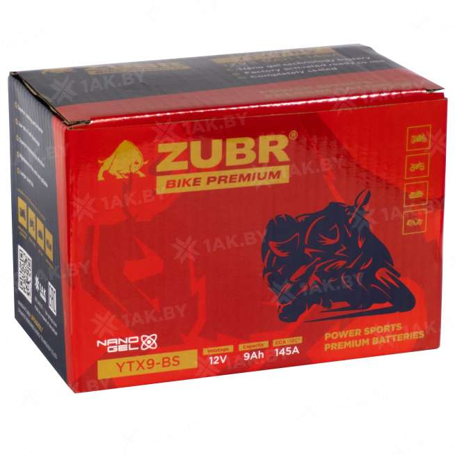 Аккумулятор для мотоцикла ZUBR (9 Ah) 145 A, 12 V Прямая, L+ YTX9-BS YTX9-BS (ZubrPrem) 4