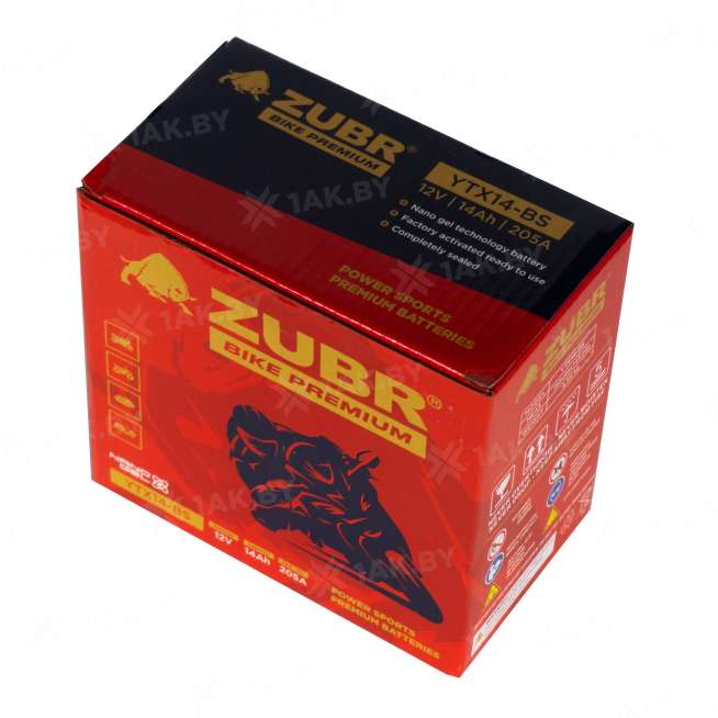 Аккумулятор для мотоцикла ZUBR (14 Ah) 205 A, 12 V Прямая, L+ YTX14-BS YTX14-BS (ZubrPrem) 6