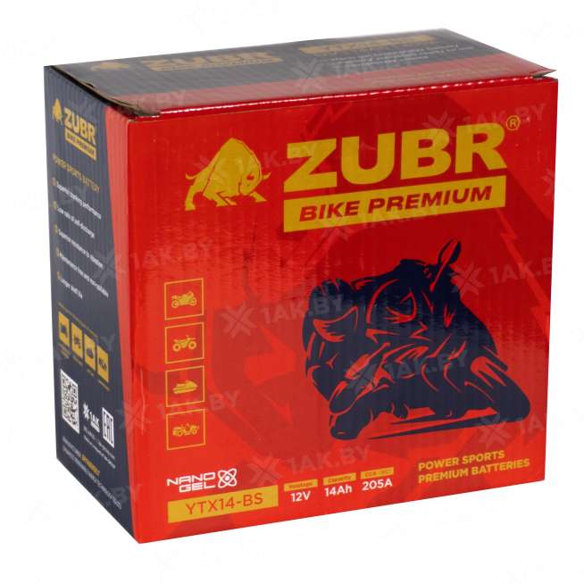 Аккумулятор для мотоцикла ZUBR (14 Ah) 205 A, 12 V Прямая, L+ YTX14-BS YTX14-BS (ZubrPrem) 4