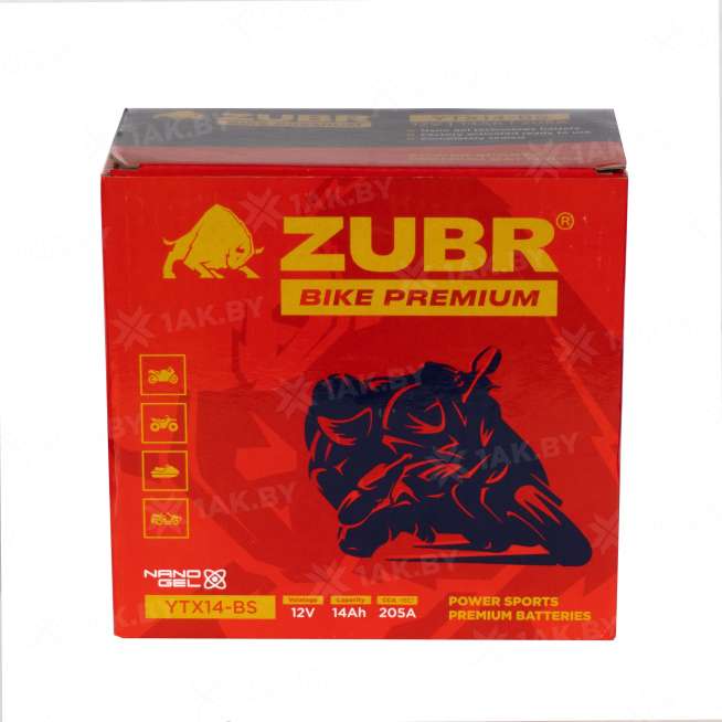 Аккумулятор для мотоцикла ZUBR (14 Ah) 205 A, 12 V Прямая, L+ YTX14-BS YTX14-BS (ZubrPrem) 5