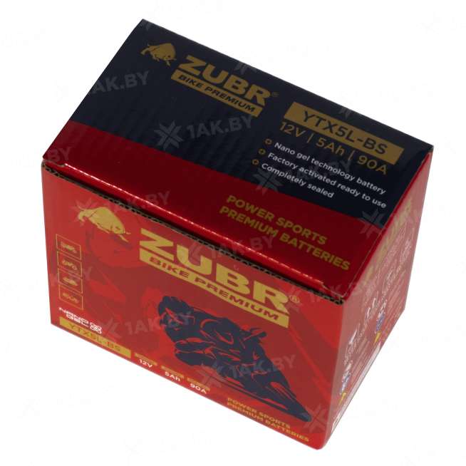 Аккумулятор для мотоцикла ZUBR (5 Ah) 90 A, 12 V Обратная, R+ YTX5L-BS YTX5L-BS (ZubrPrem) 6