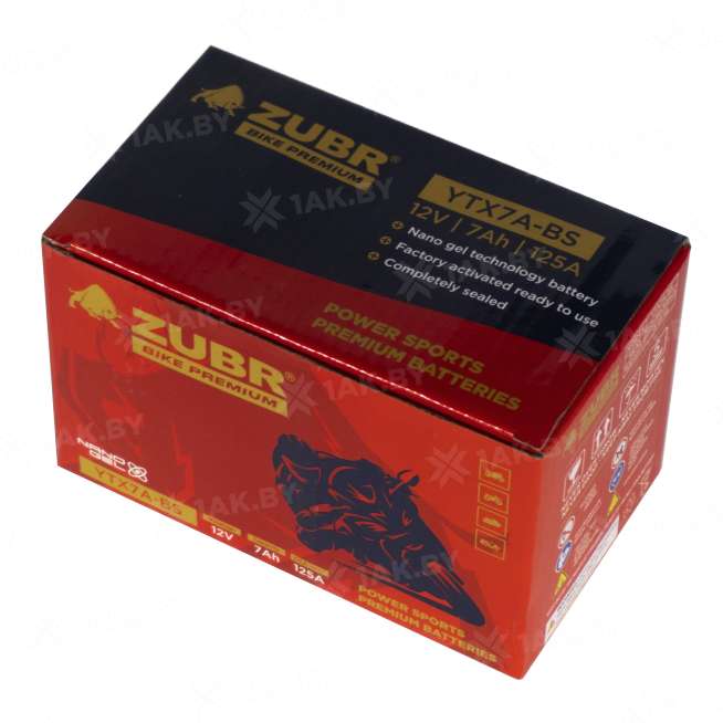 Аккумулятор для мотоцикла ZUBR (7 Ah) 125 A, 12 V Прямая, L+ YTX7A-BS YTX7A-BS (ZubrPrem) 6