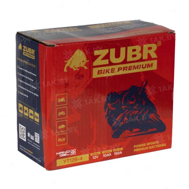 Аккумулятор для мотоцикла ZUBR (10 Ah) 150 A, 12 V Прямая, L+ YT12B-4 YT12B-4 (ZubrPrem) 4