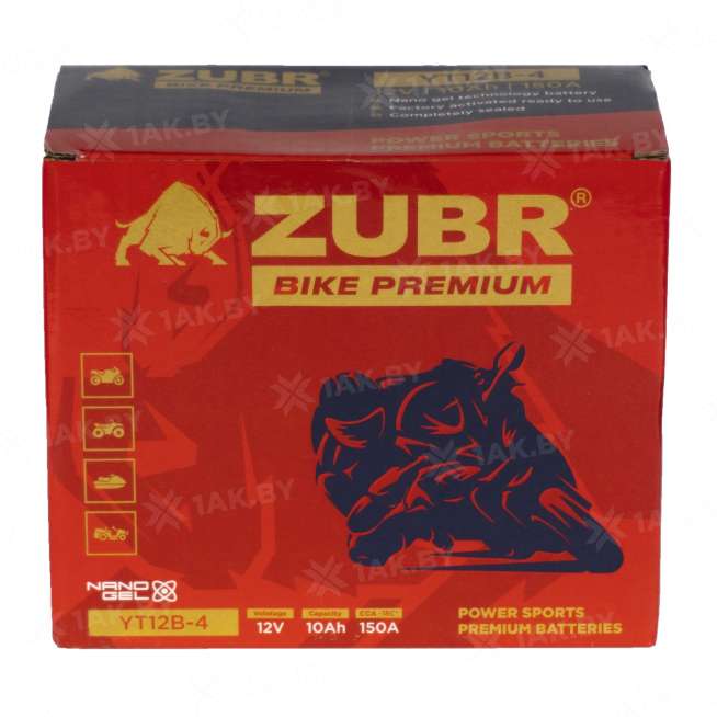 Аккумулятор для мотоцикла ZUBR (10 Ah) 150 A, 12 V Прямая, L+ YT12B-4 YT12B-4 (ZubrPrem) 5