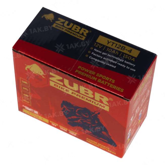 Аккумулятор для мотоцикла ZUBR (10 Ah) 150 A, 12 V Прямая, L+ YT12B-4 YT12B-4 (ZubrPrem) 6