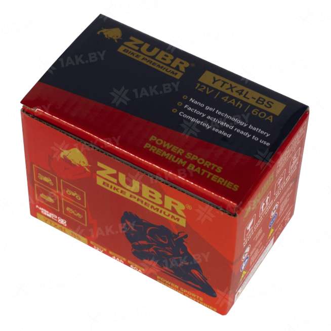 Аккумулятор для мотоцикла ZUBR (4 Ah) 60 A, 12 V Обратная, R+ YTX4L-BS YTX4L-BS (ZubrPrem) 6