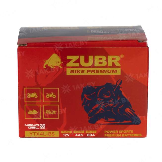 Аккумулятор для мотоцикла ZUBR (4 Ah) 60 A, 12 V Обратная, R+ YTX4L-BS YTX4L-BS (ZubrPrem) 5