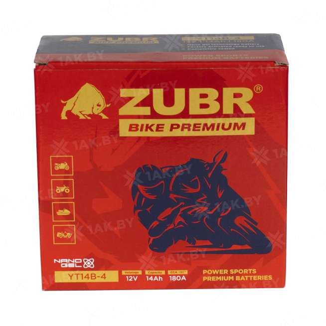Аккумулятор для мотоцикла ZUBR (14 Ah) 180 A, 12 V Прямая, L+ YT14B-4 YT14B-4 (ZubrPrem) 5