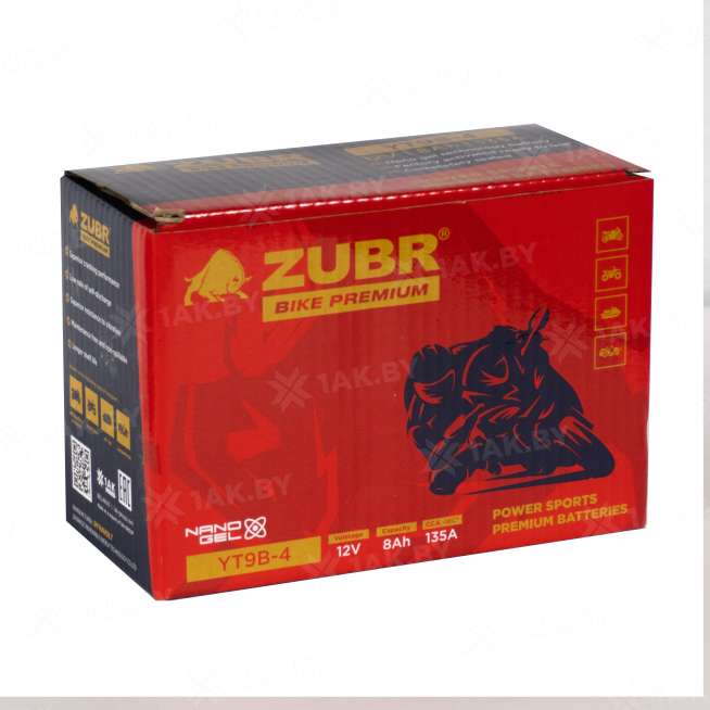 Аккумулятор для мотоцикла ZUBR (8 Ah) 135 A, 12 V Прямая, L+ YT9B-4 YT9B-4 (ZubrPrem) 4