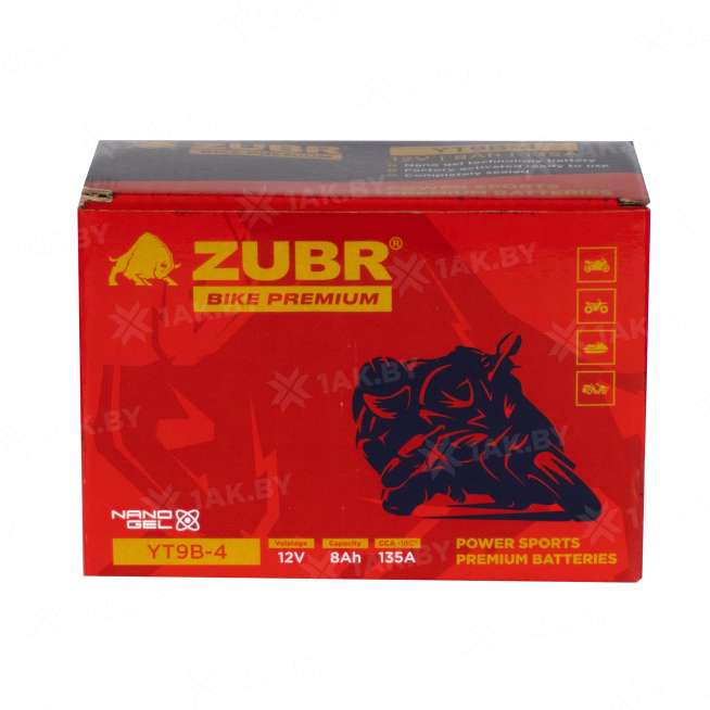 Аккумулятор для мотоцикла ZUBR (8 Ah) 135 A, 12 V Прямая, L+ YT9B-4 YT9B-4 (ZubrPrem) 5