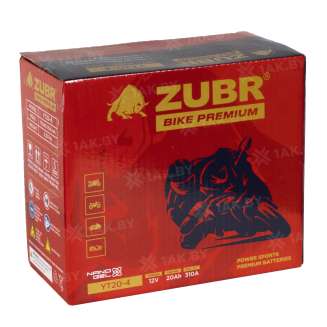 Аккумулятор для мотоцикла ZUBR (20 Ah) 310 A, 12 V Прямая, L+ YT20-4 YT20-4 (ZubrPrem) 4