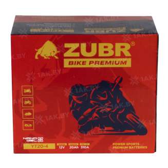 Аккумулятор для мотоцикла ZUBR (20 Ah) 310 A, 12 V Прямая, L+ YT20-4 YT20-4 (ZubrPrem) 5