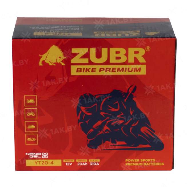 Аккумулятор для мотоцикла ZUBR (20 Ah) 310 A, 12 V Прямая, L+ YT20-4 YT20-4 (ZubrPrem) 5
