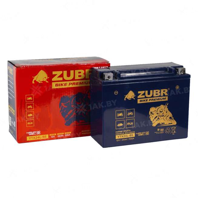 Аккумулятор для мотоцикла ZUBR (24 Ah) 335 Ah, 12 V Обратная, R+ YTX24L-BS YTX24L-BS (ZubrPrem) 0