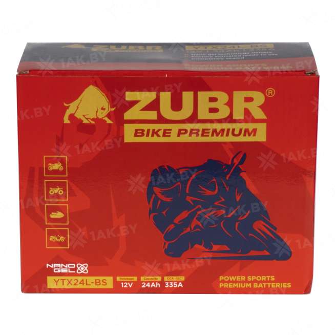 Аккумулятор для мотоцикла ZUBR (24 Ah) 335 Ah, 12 V Обратная, R+ YTX24L-BS YTX24L-BS (ZubrPrem) 1