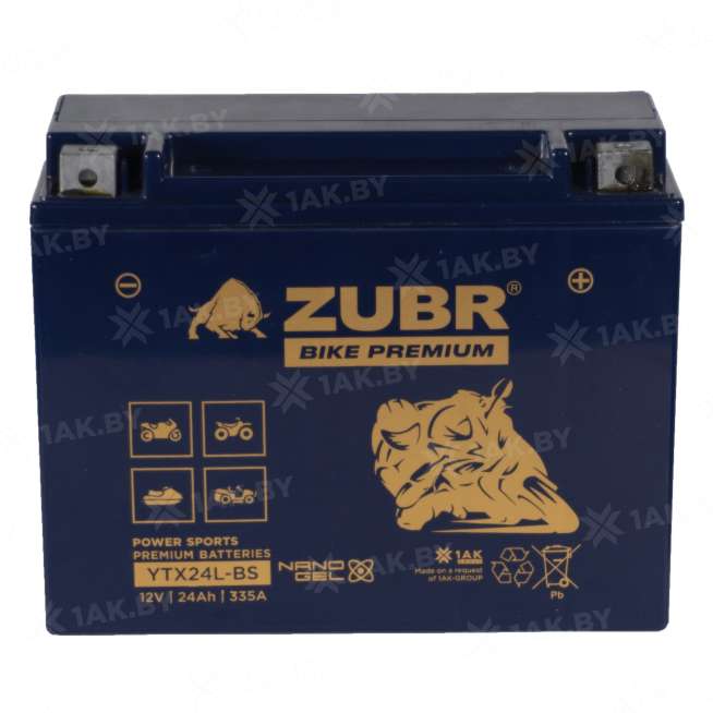 Аккумулятор для мотоцикла ZUBR (24 Ah) 335 Ah, 12 V Обратная, R+ YTX24L-BS YTX24L-BS (ZubrPrem) 5