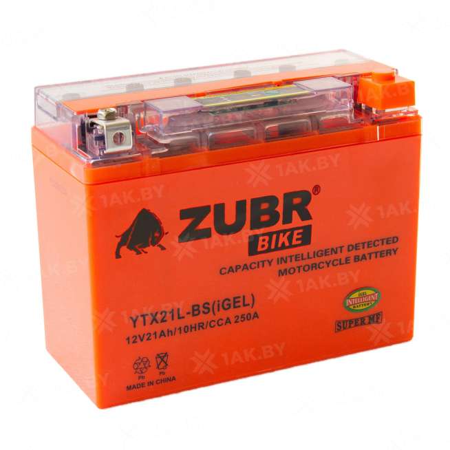 Аккумулятор для мотоцикла ZUBR (21 Ah) 250 A, 12 V Обратная, R+ YTX21L-BS YTX21L-BS (iGEL)ZUBR 0