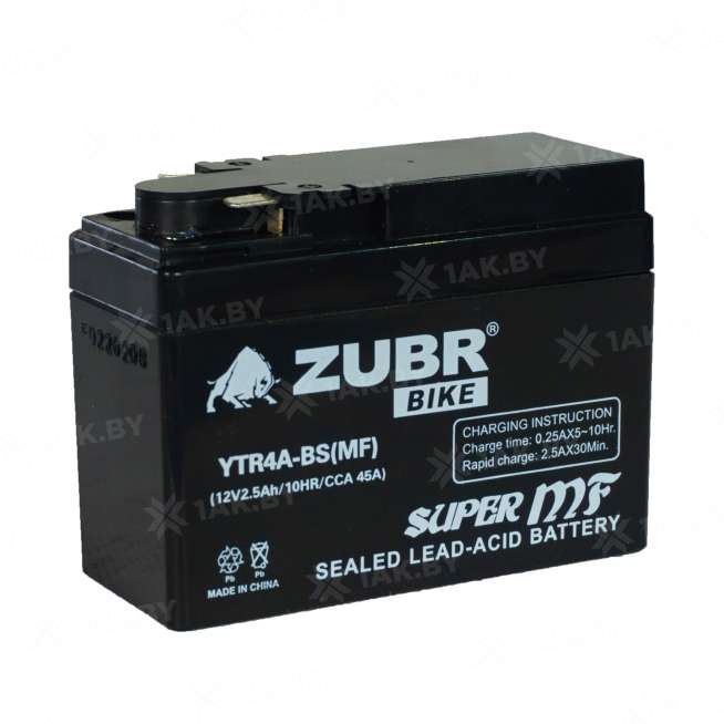 Аккумулятор для мотоцикла ZUBR (2.5 Ah) 55 А, 12 V Боковое расположение YTR4A-BS YTR4A-BS (ZubrPrem) 0