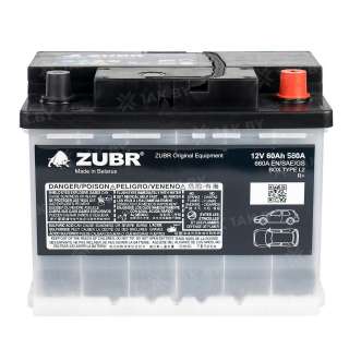Аккумулятор ZUBR (60 Ah) 580 А, 12 V Обратная, R+ L2 ZU600BG