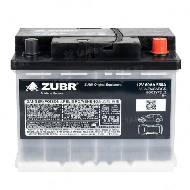 Аккумулятор ZUBR (60 Ah) 580 А, 12 V Обратная, R+ L2 ZU600BG 0
