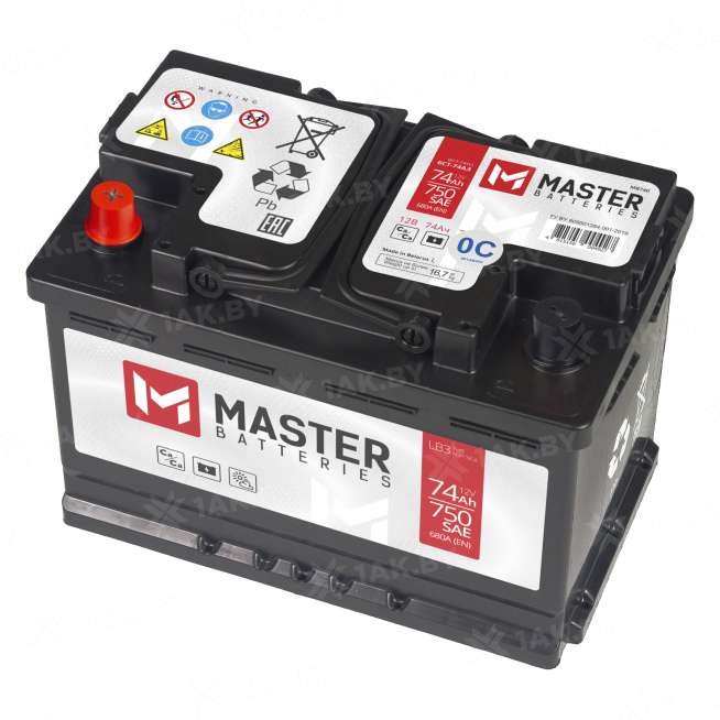 Аккумулятор MASTER BATTERIES (74 Ah) 680 A, 12 V Прямая, L+ LB3 MB741E 0