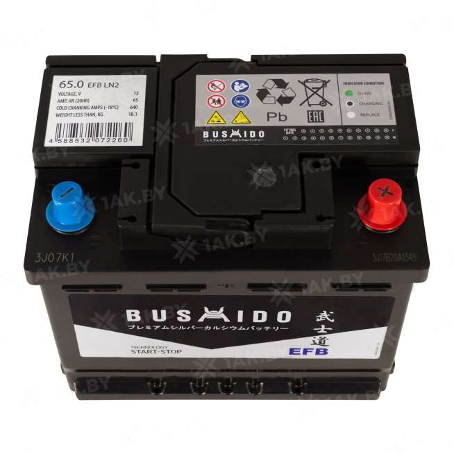 Аккумулятор BUSHIDO (65 Ah) 640 A, 12 V Обратная, R+ L2 0129304 1