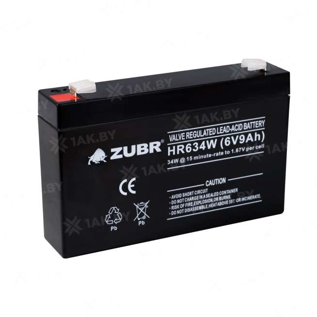 Аккумулятор ZUBR для ИБП, детского электромобиля, эхолота (9 Ah,6 V) AGM 151x34x100 1.35 кг 4