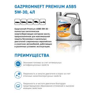 Масло моторное Gazpromneft Premium A5B5 5W-30, 4л, Россия 2