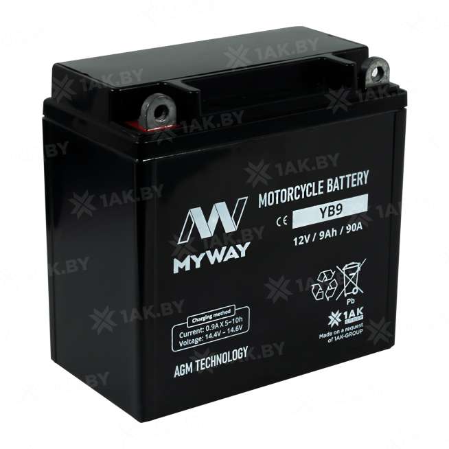Аккумулятор для мотоцикла MYWAY (9 Ah) 90 A, 12 V Прямая, L+ YB9-BS YB9 (MYWAY) 0
