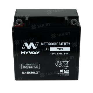 Аккумулятор для мотоцикла MYWAY (9 Ah) 90 A, 12 V Прямая, L+ YB9-BS YB9 (MYWAY)