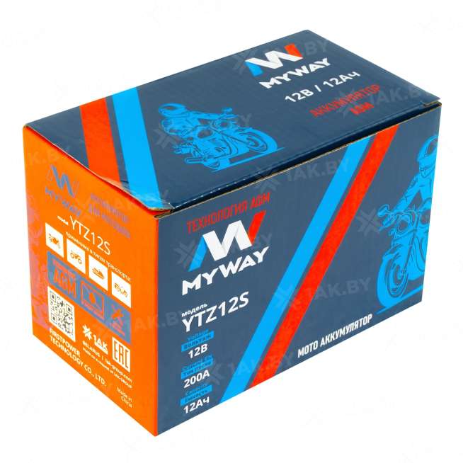 Аккумулятор для мотоцикла MYWAY (12 Ah) 200 A, 12 V Прямая, L+ YTZ12S YTZ12S (MYWAY) 0