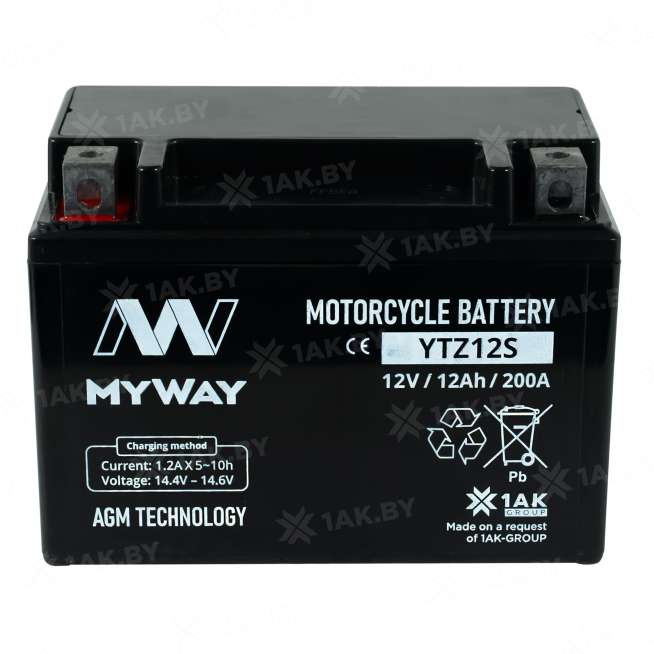 Аккумулятор для мотоцикла MYWAY (12 Ah) 200 A, 12 V Прямая, L+ YTZ12S YTZ12S (MYWAY) 1